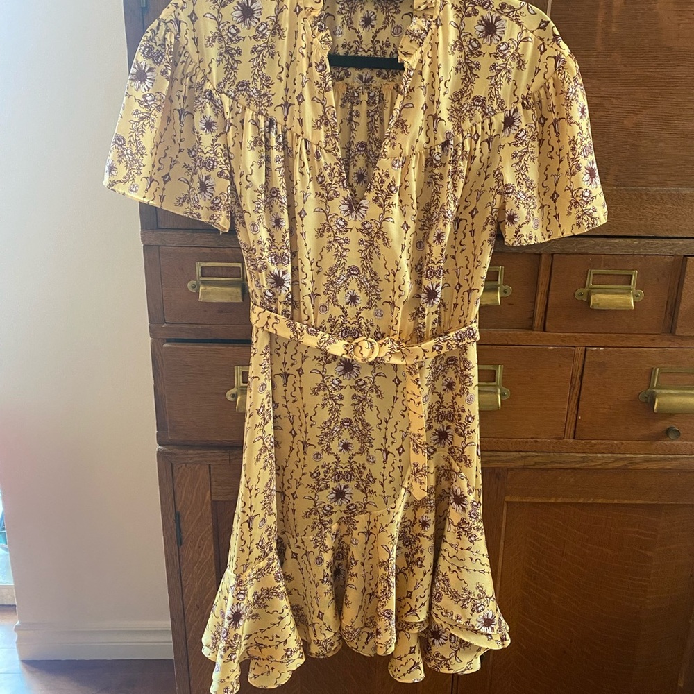 Sandro Yellow and brown Floral Midi Dress
